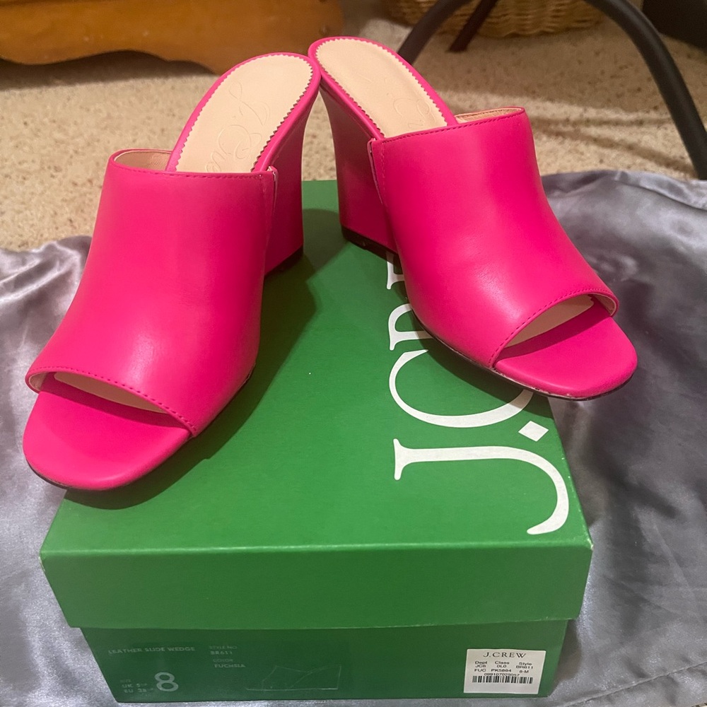 J. Crew Leather Fuchsia Wedge